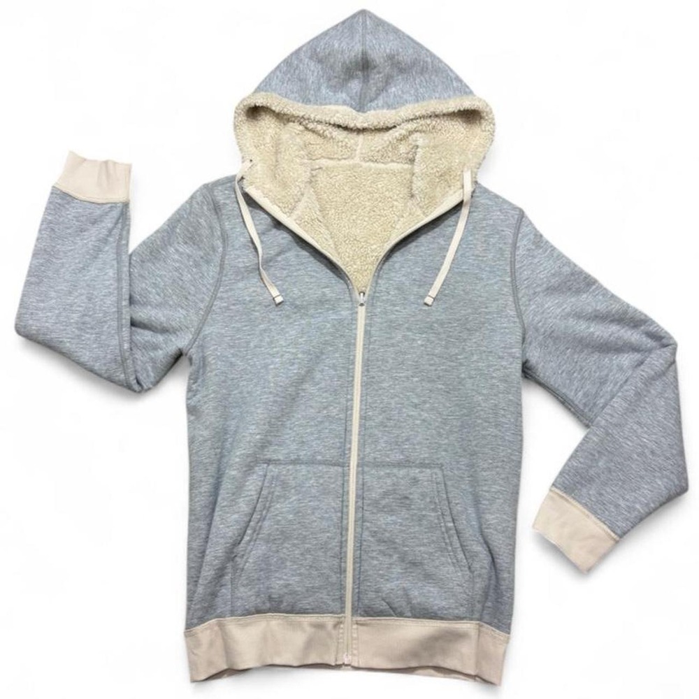 Reversible Sherpa Zip-Up Hoodie Club Room Light Gray Cream Y2K Casual Lounge M